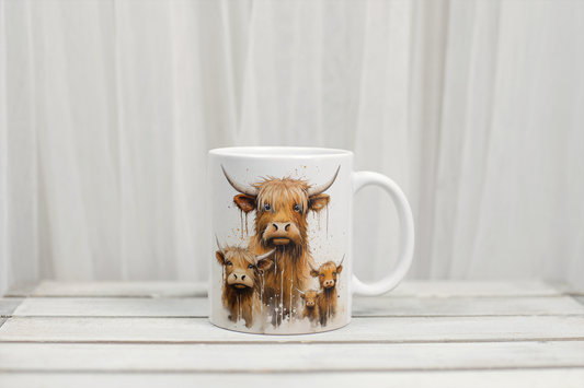 Highland Cow Family Portrait Mug